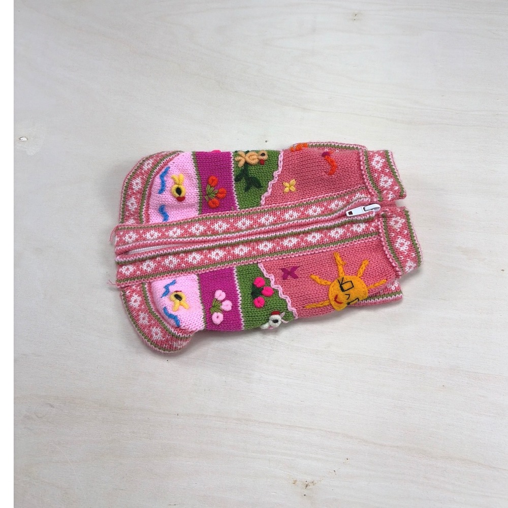 Handmade Pink Knit Dog Sweater Embroidered Sun Flower Zip Up Pet Vest Small